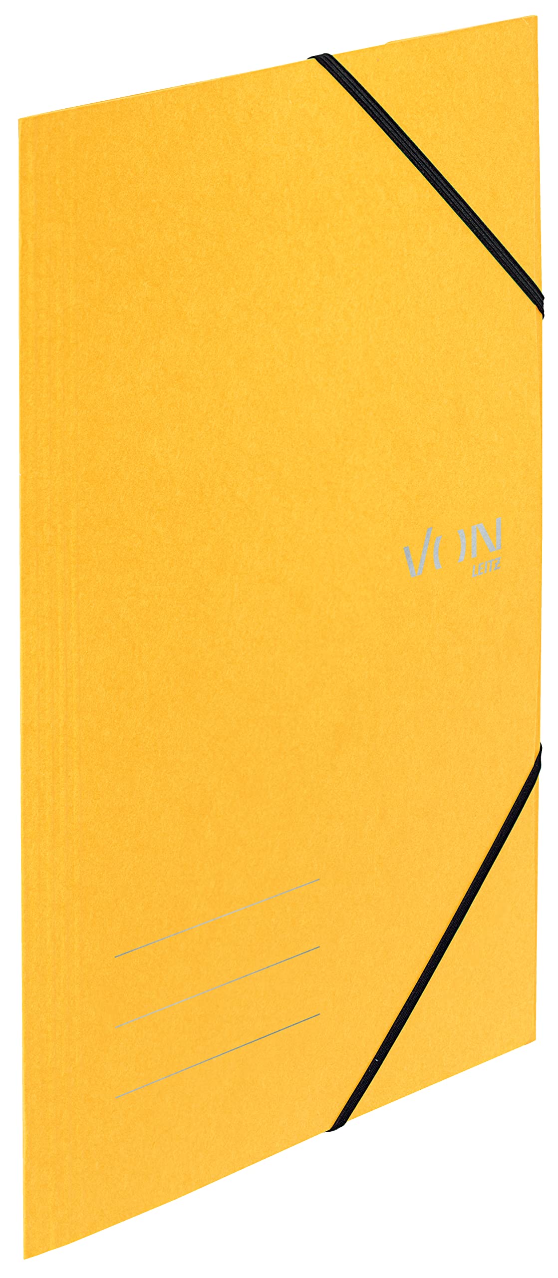 VON Leitz 30080015 Pack of 5 A4 Folder Recycled Cardboard for 150 Sheets 3 Flaps Folder with Elastic Band with Modern Von Print Lightweight Folder for School and Home Yellow