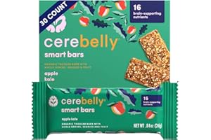 Cerebelly Toddler Snack Bars – Organic Apple Kale Smart Bars (Pack of 30), Healthy Snack Bars for Kids - 16 Brain-supporting Nutrients, Made with Gluten Free Ingredients, Nut Free, No Added Sugar