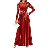 ZESICA Women's Velvet Maxi Dress Fall 2026 Long Puff Sleeve Crew Neck Elastic High Waist Cocktail Party Bridesmaid Dresses