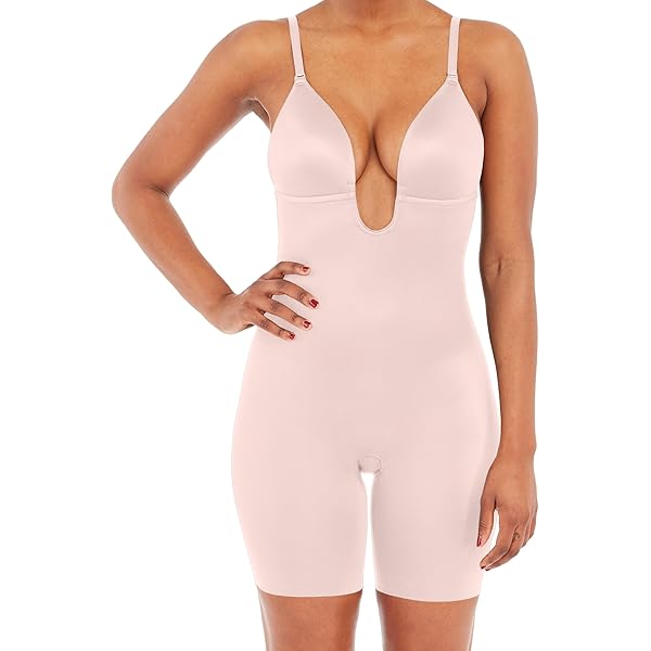 SPANX SPANXshape Suit Your Fancy Plunge Low-Back Thong Bodysuit -  Comfortable One Piece - Medium Compression - Seamless - Champagne Beige -  XS at Amazon Women's Clothing store