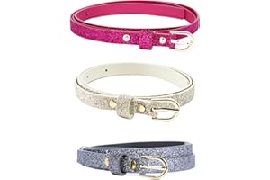 PEPPERCORN KIDS Kids Sparkle Glitter Leather Belt Pack of 3 for Girls - 4-14 Years