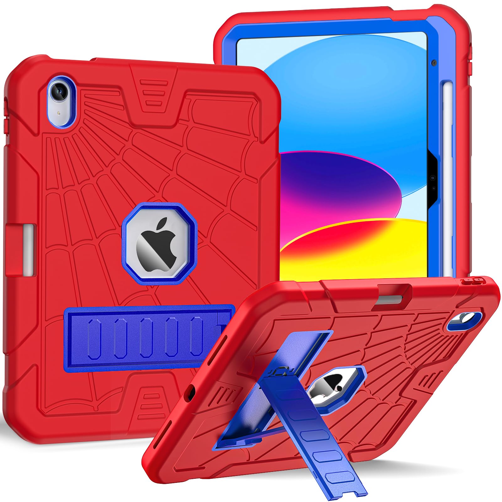 Herize Case for iPad 11th A16/ 10th Generation 10.9 Inch 2025/2022, Hard 10th Gen i Pad Case with Stand & Pencil Holder, Shockproof Protective 10.9 inch iPad 10th Gen Cover for Kids Girls Boys, Red