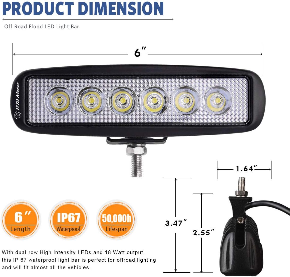 YITAMOTOR LED Light Bar 2PCS 18W 6 Inch Flood LED Work Light Pods Single Row Off Road Led Light Driving Light Fog Light Boat Light Waterproof SUV ATV 4WD Car Truck Golf Cart 12V 24V, 2 Year Warranty: Automotive