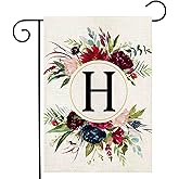 Monogram Letter H Garden Flags, Summer Garden Flag 12x18 Double Sided Floral Yard Flags Small Burlap Family Last Name Initial Garden Flag for Outside Decorations(H)