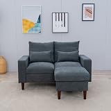 Panana Linen Fabric Love Seat Couch 2 Seater Grey with Footstool view 9