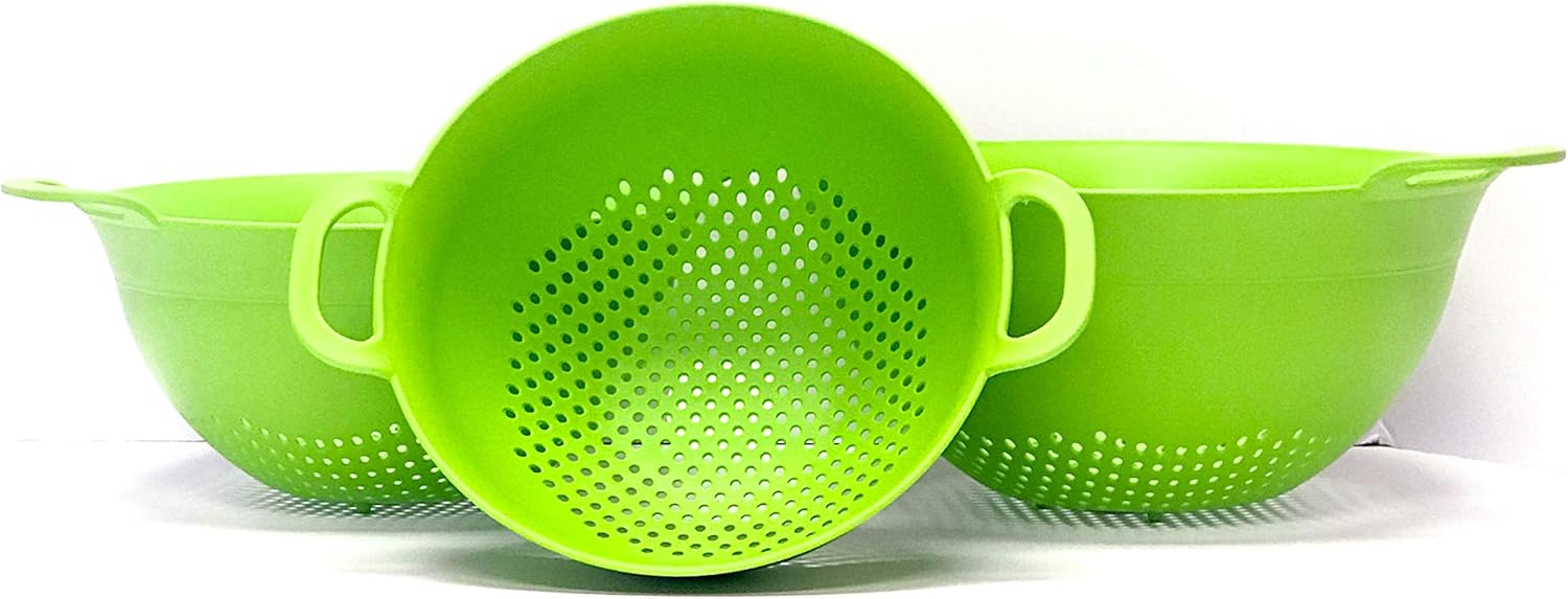 Mintra Home Plastic Strainer Colanders Set 3, 3.5 and 5 Quart (Green) Double Strong