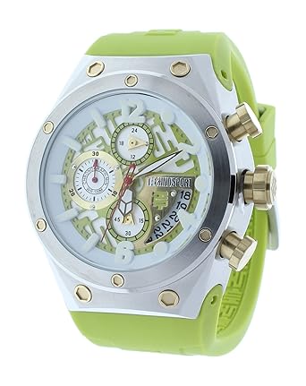 Technosport TS-820-6 Unisex Chronograph Lime Green Watch Gold-Tone Accents GMT