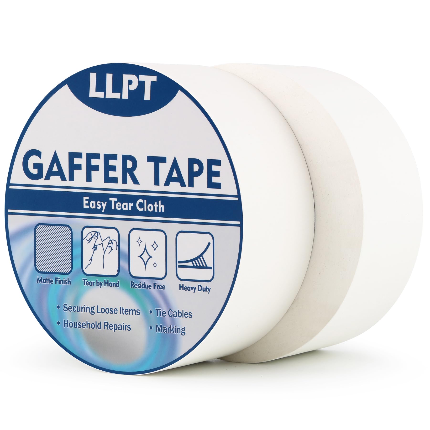 LLPT Gaffer Tape | Duct Tape | 2 Packs | 50mm x 32m | White Heavy Duty Gaffing Tape | Matte Non Reflective Easy Tear Residue Free | for Cords Photography (PGT532P2WT)