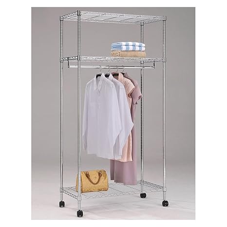 IDIMEX Garderobenwagen Rollgarderobe Garderobe mit 3 Ablagen und 1 Kleiderstange, verchromt, Sicherheitsdoppelrollen