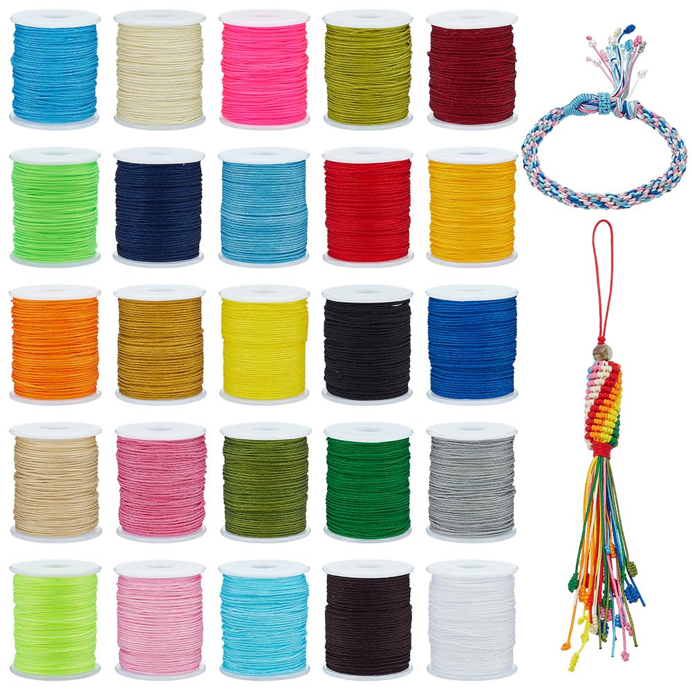PH PandaHall 275yd Nylon Thread Bracelet String 25 Colors 0.8mm Drawstring Cord Macrame Cord Nylon Chinese Knotting Cord Kumihimo Beading Wire Blinds Satin Cords for Jewellery Making, 11yd/Color
