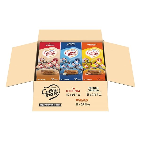 NESTLE COFFEE MATE CREAMER SINGLES VARIETY PACK, ORIGINAL, FRENCH VANILLA, HAZELNUT, NON DAIRY, NO REFRIGERATION, 150 COUNT (PACK OF 3)