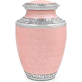 CLEENTABLE Handcrafted Metal Cremation Urn for Human Ashes - Cremation Urn for Adult Human Ashes Adult Female and Male, Decorative Burial Urn, Funeral Urns for Women, Men 10" (Pink & Silver)