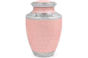 Handcrafted Metal Cremation Urn for Human Ashes - Cremation Urn for Adult Human Ashes Adult Female and Male, Decorative Burial Urn, Funeral Urns for Women, Men 10" (Pink & Silver) - CLEENTABLE
