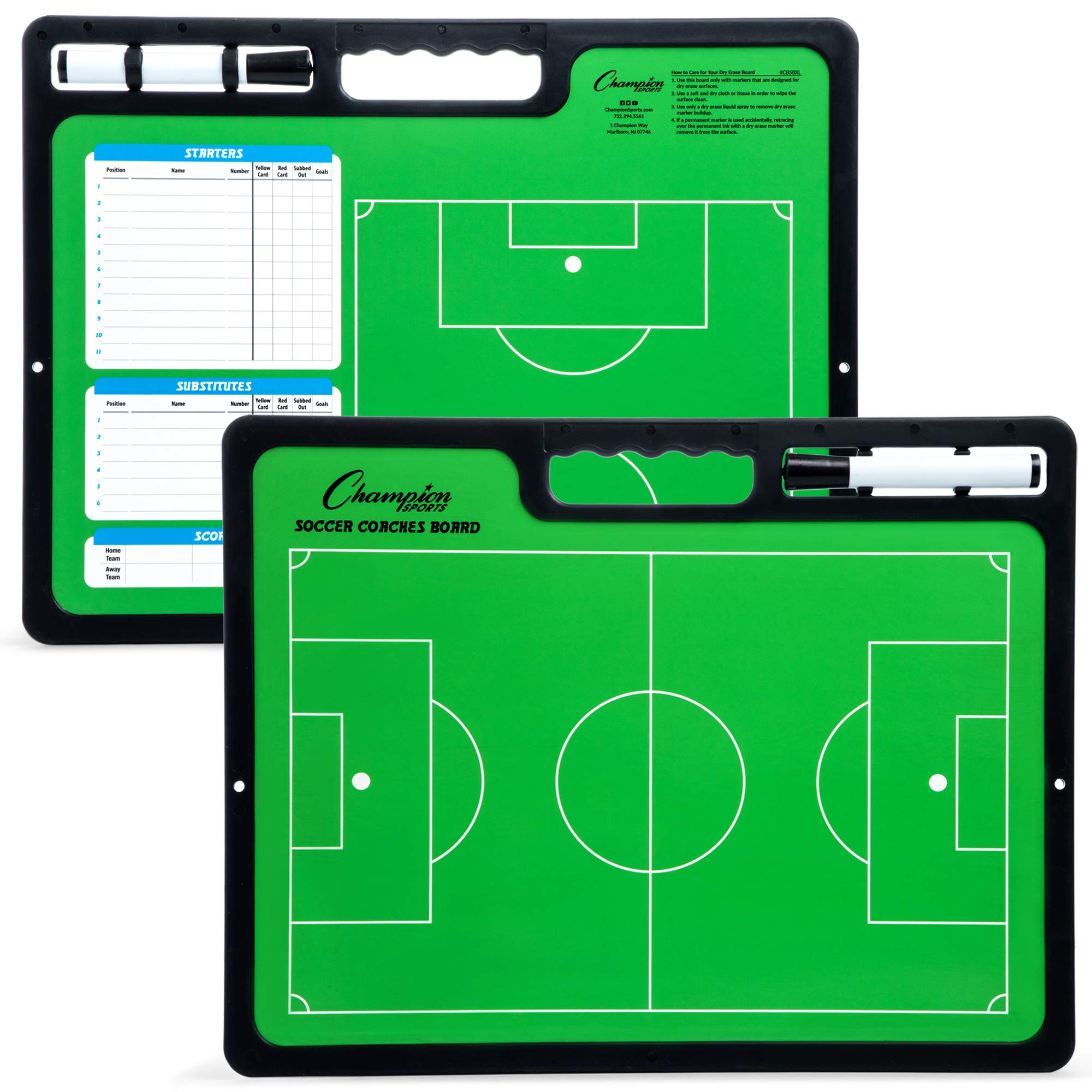 Photo 1 of Champion Sports XL Dry Erase Board for Coaching Soccer - Whiteboards for Strategizing, Techniques, Plays - 2-Sided Game Boards with Handle - Front Side Full Field - Backside Half Field Close-up