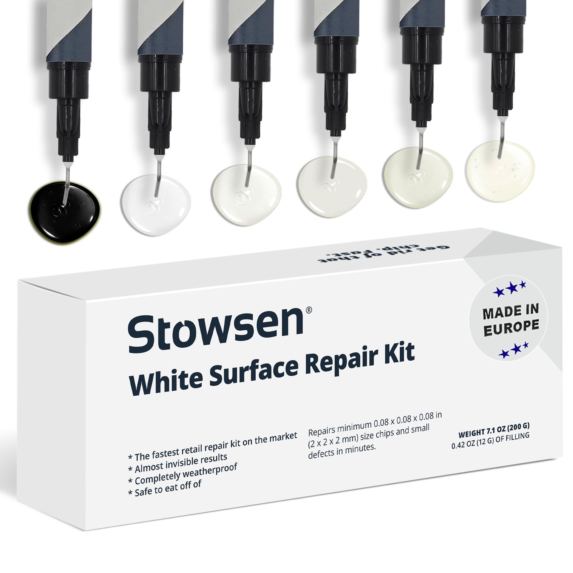 Ceramic and Tile Repair Kit by Stowsen - Also Works as Fiberglass Repair Kit I Ideal to Fix Your Broken Chip or a Crack on Marble, Corian and Granite Countertops