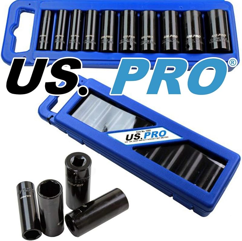 US PRO 10pc 3/8" Dr Deep Impact Socket Set Metric 10-24mm 6 Point Surface Drive
