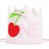 LINLULU Cherry 1st Birthday Crown for Girls - Sweet One Party Hat, Cherry Sweet First Birthday Decorations