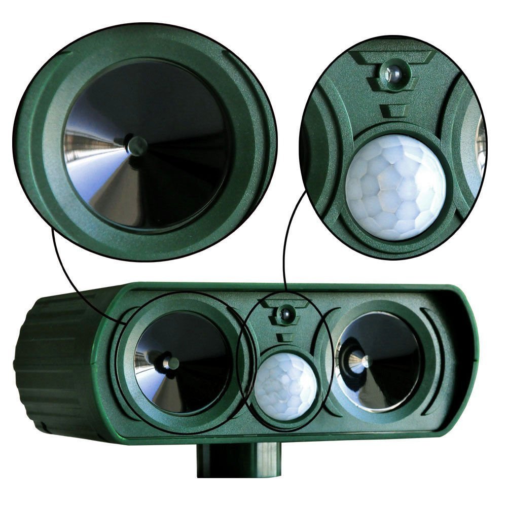 Cat Repellent Ultrasonic Animal Repeller Solar Battery Operated Motion Activated Outdoor Waterproof Electronic Cat Scarer Deterrent with Ground Stake for Fox, Squirrel, Mice - Yard, Lawn and Farm