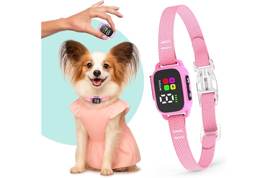 Tiny Bark Collar for Small Dogs 5-15 lbs and Puppies - No Shock Anti Barking Collar - Rechargeable Smart Collar for Dog Training with 7 Sensitivity Levels and 3 Beep&Vibration Modes (Pure Pink)