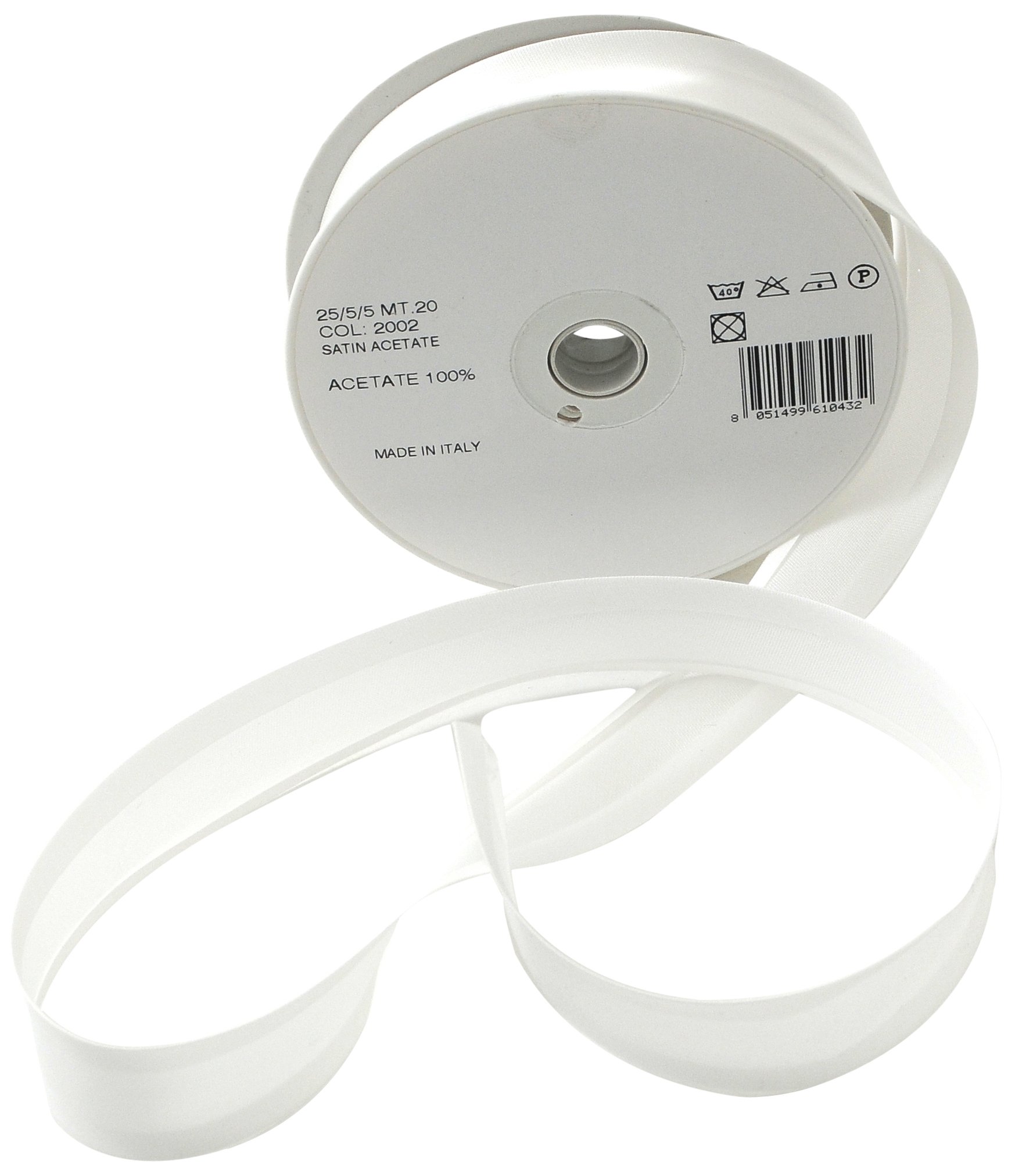 Inastri Trimz Acetate Satin Bias Binding Tape, 25mm Width, Bridal White (Color 2002) – Silky Double-Fold Edging for Dressmaking, Bridal & Crafts