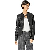 Sebby Collection Women's Faux Leather Jacket with Moto Details and Front Zip Pockets