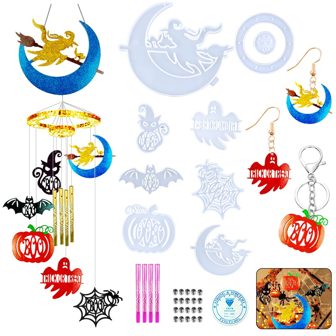 Koonafy 8 Pieces Wind Chime Molds Resin Molds Moon Shape Epoxy Mold Moon Witch Mold for DIY Craft Making Decoration Supplies