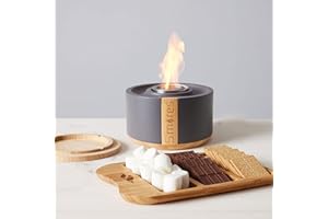 TERRA FLAME TerraFlame Portable Indoor and Outdoor Smoke Free Clean Burning Gel Fuel S'mores Roaster Tabletop Gift Set with Bamboo Tray - Gray