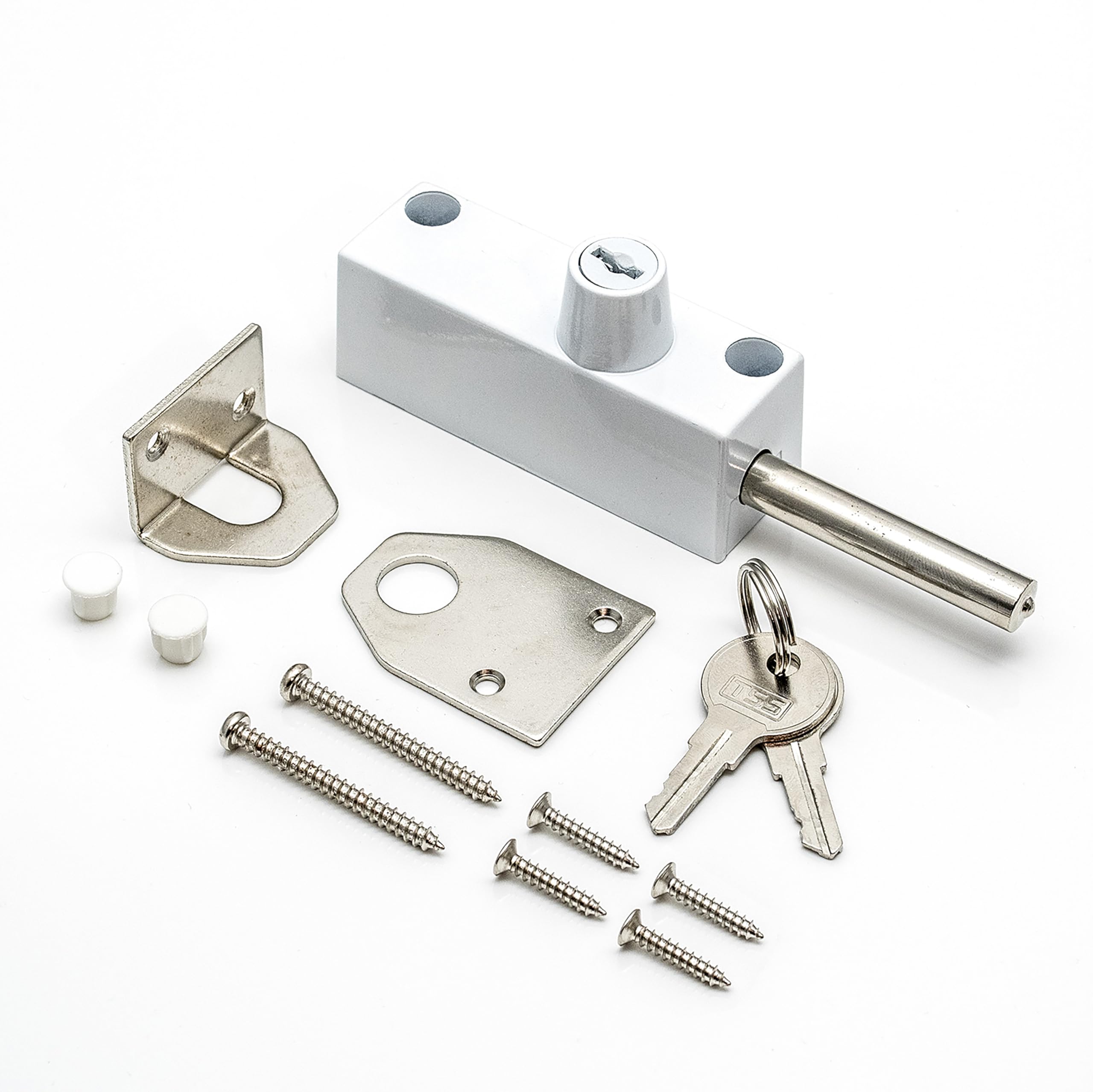 TSS White Multi-Purpose Door Bolt with 2 Keys. Security Bolts for Various Door Types. Supplied with Fixtures and Fittings. Universal Door Lock, 130 x 30 x 30mm (Keyed Alike (Locks on Same Key))