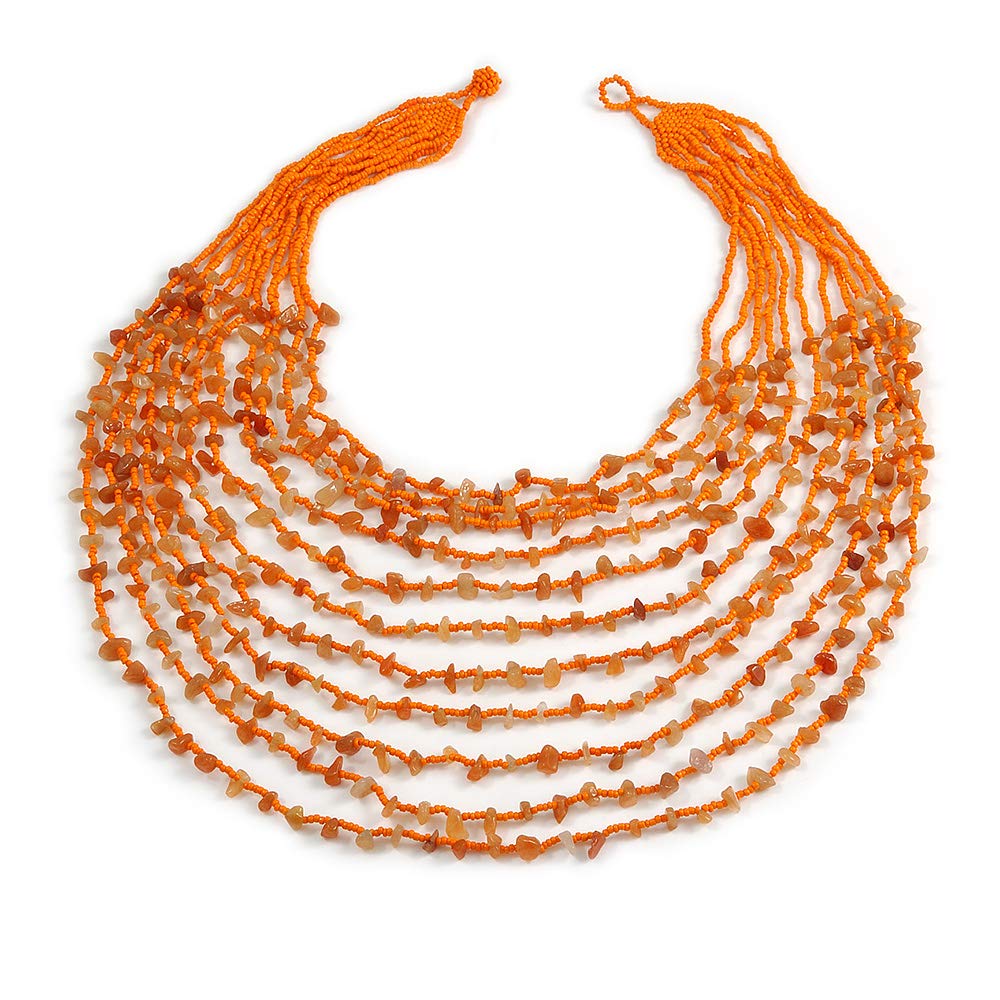 Avalaya Long Layered Multistrand Orange Glass Bead and Semiprecious Stone Necklace/ 84cm L