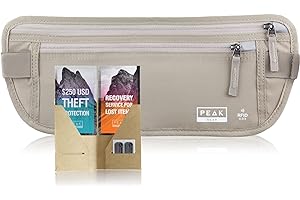 Peak Gear Travel Money Belt. Premium Quality Travel Wallet with RFID Blocking Fabric to Protect Credit Cards, Passports and Documents. Exclusive Theft Protection and 2 Recovery Tags | Beige