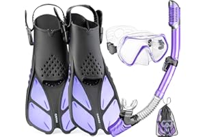 CAPAS Snorkel Mask Fins Set, Snorkeling Gear for Adults with Swim Fins, Diving Mask, Dry Top Snorkel, and a Carrying Bag