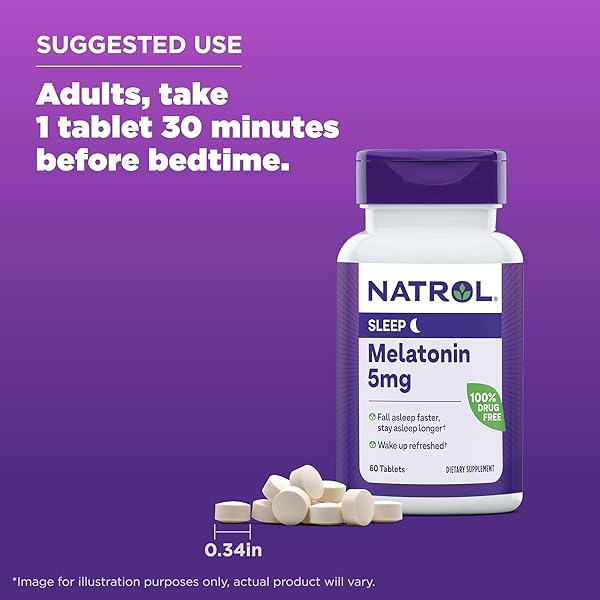 NATROL MELATONIN 5 MG, DIETARY SUPPLEMENT FOR RESTFUL SLEEP, SLEEP SUPPLEMENTS FOR ADULTS, 60 MELATONIN TABLETS, 60 DAY SUPPLY