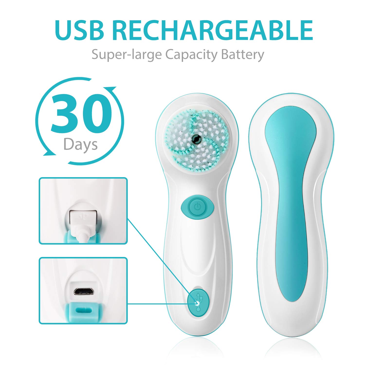 Rechargeable Facial Cleansing Spin Brush Set with 4 Exfoliation Brush Heads - Waterproof Face Spa System by CNAIER - Advanced Microdermabrasion for Deep Scrubbing and Gentle Exfoliating: Beauty