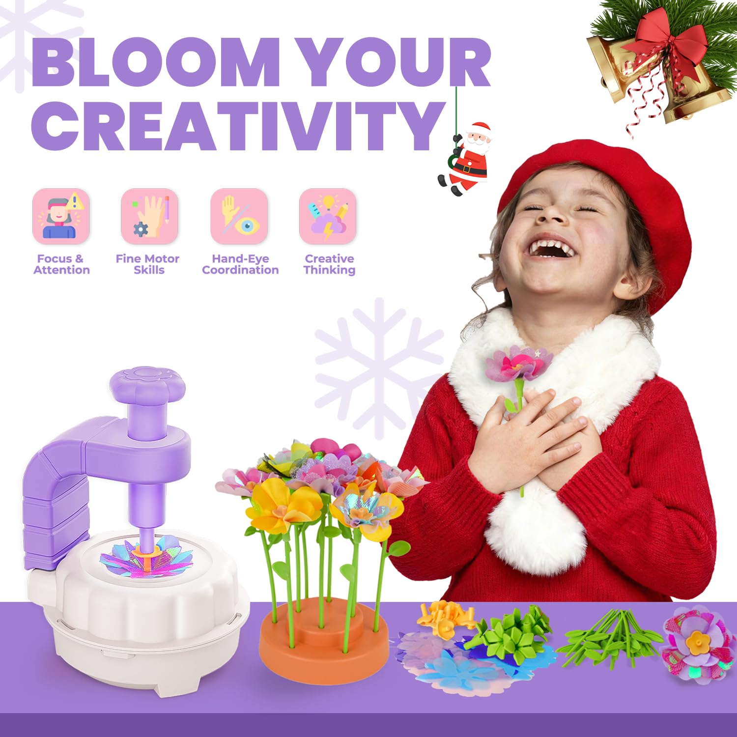 windpaint Fabric Flower Bouquets Toys, Christmas Gifts DIY Craft Kits Toys for Kids, Arts & Crafts for Girls 3 4 5 6 7 8 9 10 Years Old Toddler, Educational Learning Preschool Birthday Gifts(Purple)