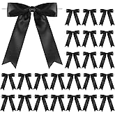 Riceshoot 24 Pcs Satin Ribbon Twist Tie Bows 5x7'' Large Decorating Ribbon Gift Bows Christmas for Gift Wrapping Champagne Bottle Cake Treat Bag Valentine's Day Wedding Birthday Party(Black)