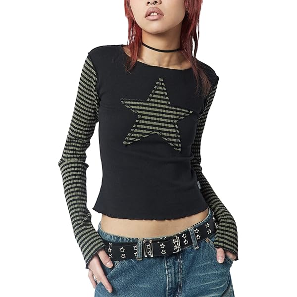 トップス 00s black star pattern long T-shirts y2k 00s black star pattern long T-shirts y2k