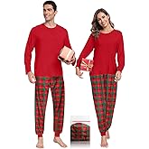 YOPUGEE Pajamas For Men Comfy Long Sleeve Jogger Set Lounge Comfy Pjs Set With Pockets Christmas Red Plaid M