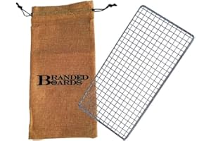 Branded Boards Portable Bushcraft Stainless BBQ Cooking Grill Grate, Bamboo Cutting Board, Burlap Bag, Mini Knife, Fire Starter Kits. Camping, Campfires, Backpacking, Hunting & Fishing Gear