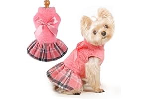 SHIFENMEI Dog Dress Easter Dog Clothes for Small Dogs Girl Spring Dog Dresses XXS XS Dog Clothes for Chihuahua Yorkie Teacup Pet Coat Dog Outfit Cat Apparel, Medium, Plaid Pink