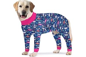 PriPre Dogs Surgery Recovery Suit Dinosaur Printed Long Sleeve Shirts Soft Pajamas Onesie Jumpsuit Prevent Licking Dogs Shedding Suit for Large Dogs(Navy,2XL)
