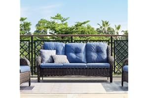 HUMMUH 3-Seat Outdoor Wicker Sofa PE Rattan Patio Couch with Thick Cushions,Deep Seat High Curved Back Armset Patio Sofa…