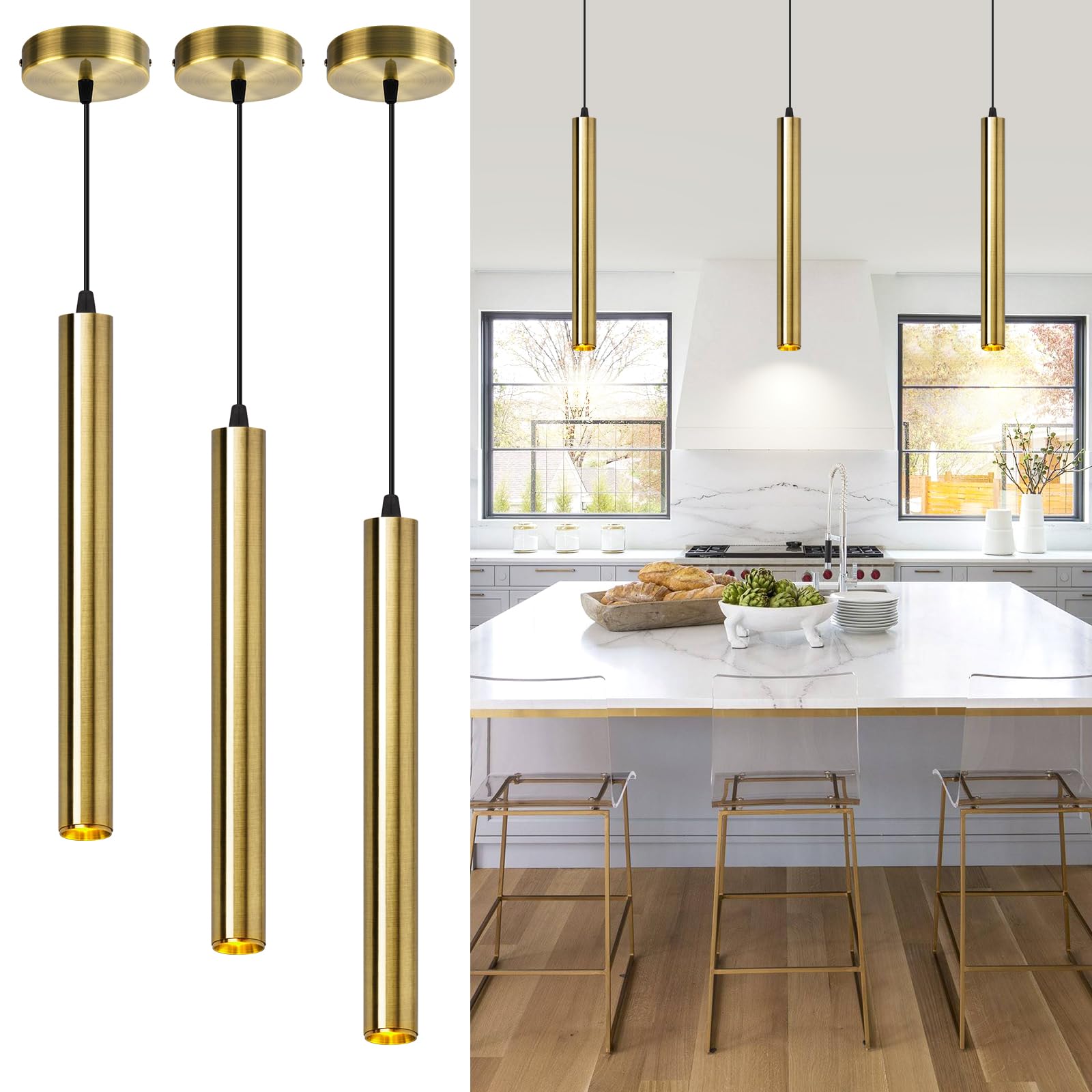 Photo 1 of OKELI Modern Pendant Lights 4000K Bronze LED Dimmable Pendant Light Fixtures Pendant Lighting for Kitchen Island,Bar,Bedroom, 15.7inch, 10W, ETL, 3Pack