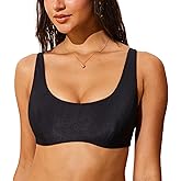 DOBREVA Women's Bikini Top Scoop Neck Bathing Suit Tops Ribbed Padded Adjustable Straps Swimsuit Sports Bra