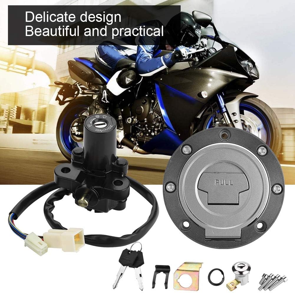 KIMISS Motorcycle Ignition Switch Fuel Gas Lock Keys for Ymh YZF R1 R6 R6S FZ6 FJR1300//mt07 fuel tank, Silver - Image 3