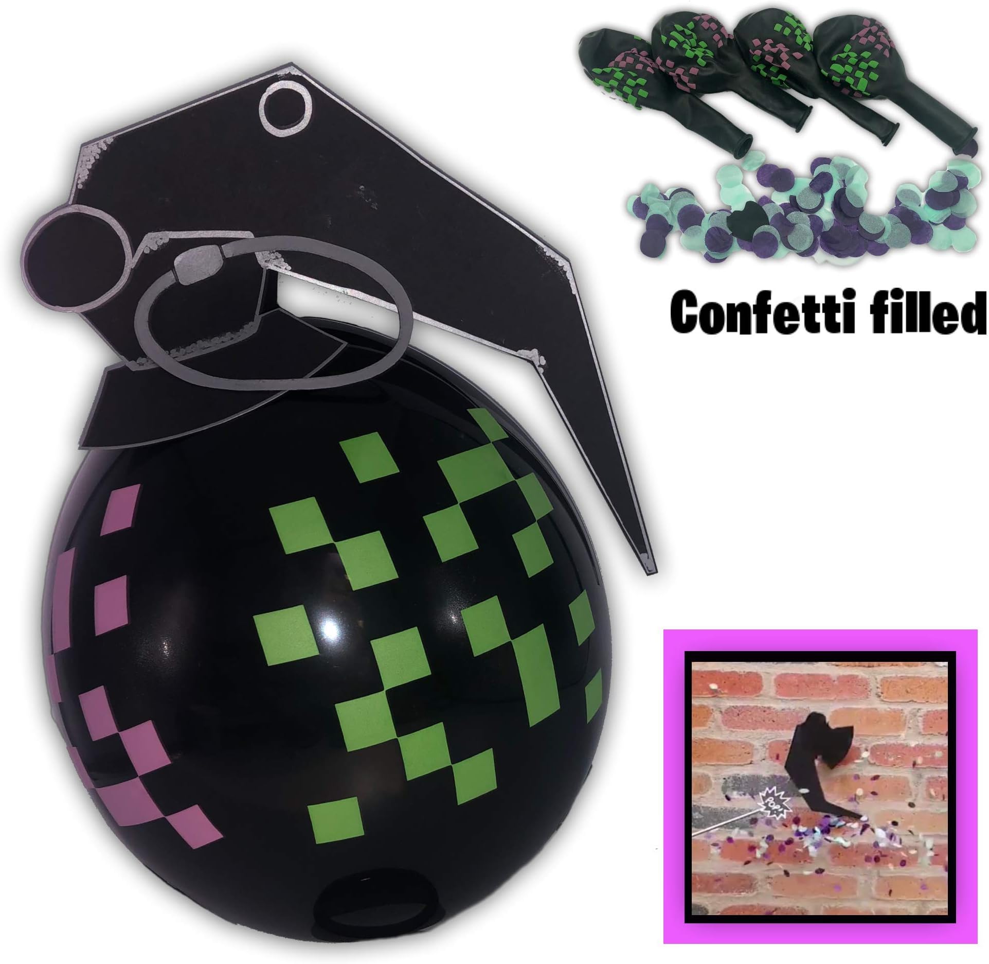 PIXEL Products Gamer 12" Latex Booghe Bomb Confetti filled balloons - Printed on all sides - perfect party bag filler, favours, supplies (10 Balloons)