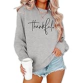 OCURHU Thanksgiving Sweatshirts for Women Thankful Sweatshirt 2025 Trendy Fall Embroidered Graphic Pullover Top