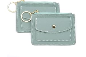 S&loyoe 2PCS Coin Purse Pouch Small Change Wallet with card slot Keychain Leather Cute Zipper Card Holder for Women/Men Litchi (Litchi stria green)