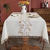 Laolitou Cotton Linen Waterproof Table Cloth for Dining Table Farmhouse Kitchen Rectangle Tablecloth Coffee Wrinkle Free Tables Cover, Beige, Coffee Flower, 55x70 Inch