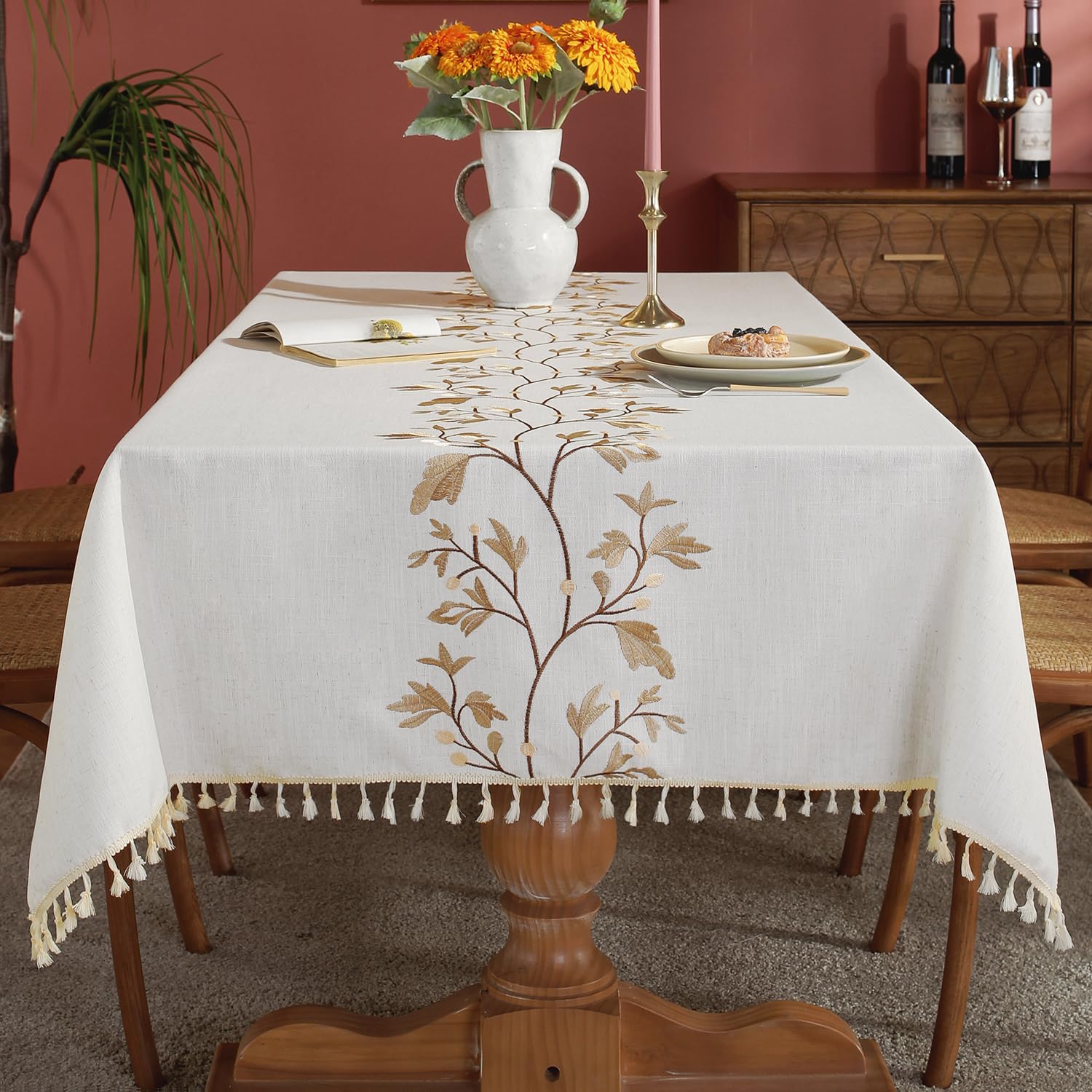 Laolitou Cotton Linen Waterproof Tablecloth for Dining Table Farmhouse ...