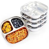 MIMORE Stainless Steel Kids Plates - 5 Pack Toddler Plates with Lids - Non Toxic & Divided (Stainless Steel)